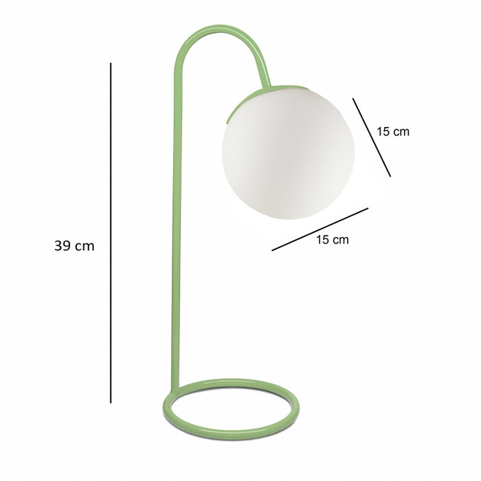 Opviq Lámpara de mesa color menta con cuerpo de metal y tapa de cristal